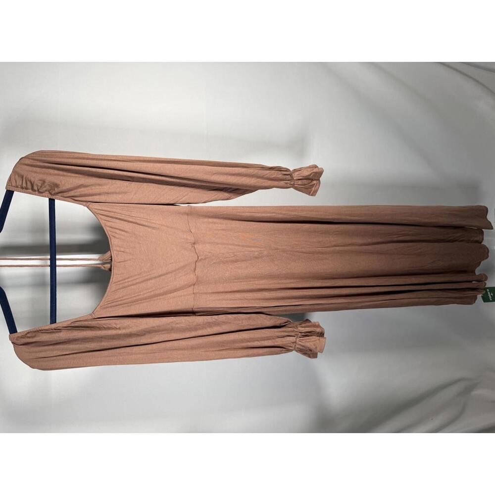 NWT Halara Square Neck Tie Front Flounce Long Sleeve Hem Midi Dress Beaver Fur M - Picture 10 of 11